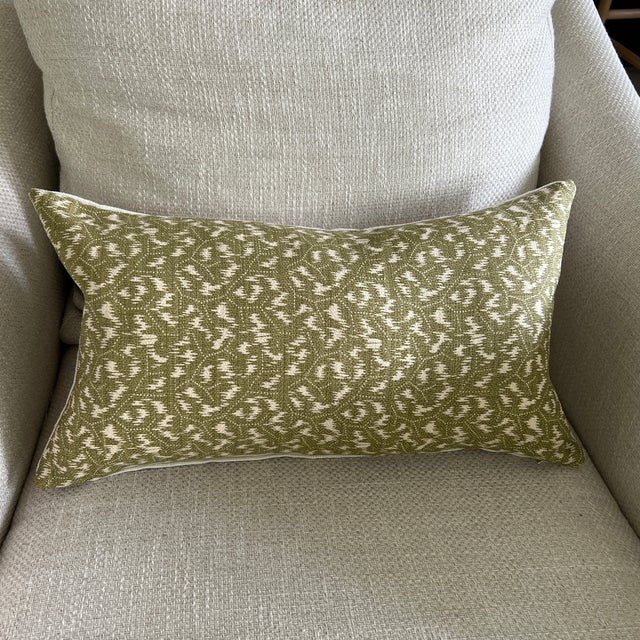 Custom Olive Green Penny Morrison Tulkan Linen Lumbar Pillow With