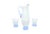 4-Pieces of clear glass juice service with fine translucent blue accent. Dimensions: pitcher, 5.5"Dia x 10"H; three...