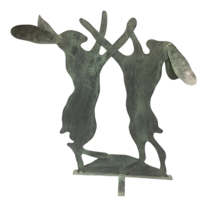 Dancing & Boxing Hares Garden Silhouette – Verdigris Iron