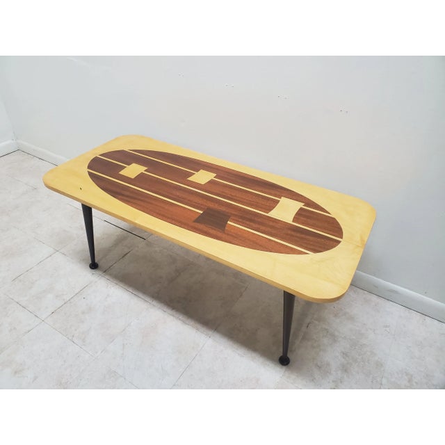 Wood 1990s Custom Space Age Coffee Serving Table Mahogany Inlaid Mid Century Danish Sputnik For Sale - Image 7 of 12