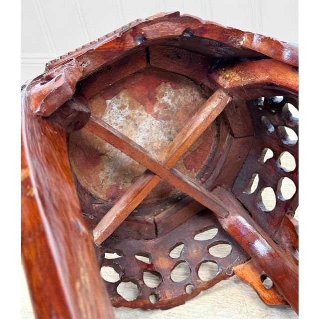 Vintage Chinese Rosewood Marble Top Carved Plant Stand Table For Sale - Image 12 of 12