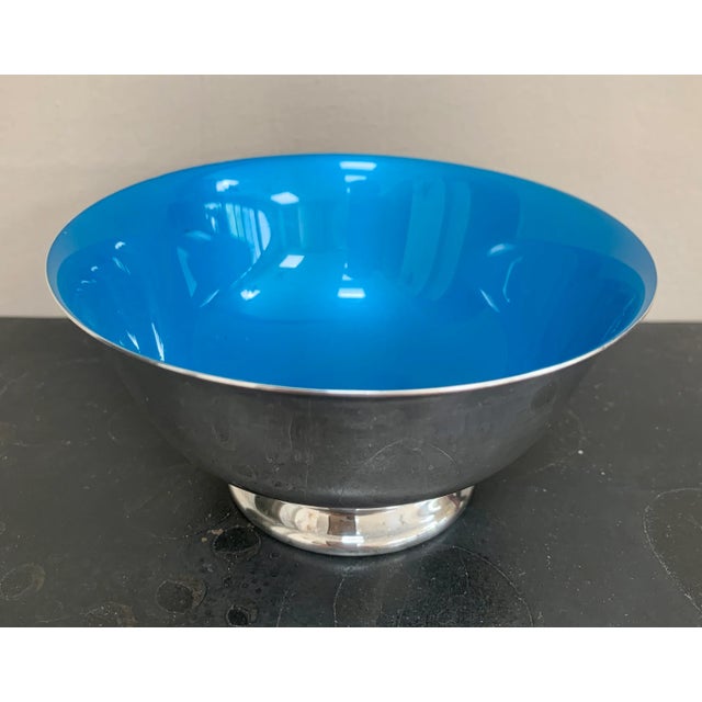 Mid 20th Century Vintage Paul Revere Silver Plate Turquoise Bowl For Sale - Image 5 of 8
