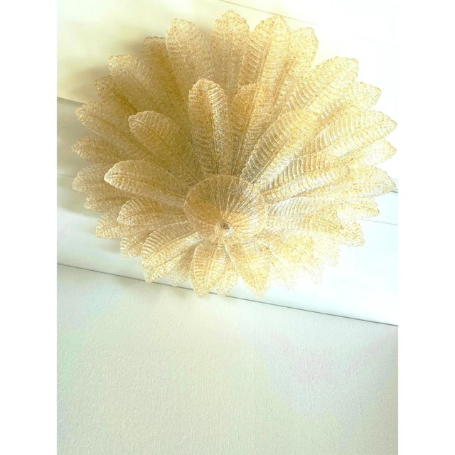 Contemporary Venetian Amber Leaves Graniglia Murano Glass Flush Mount by Simoeng for Simoeng For Sale - Image 3 of 8