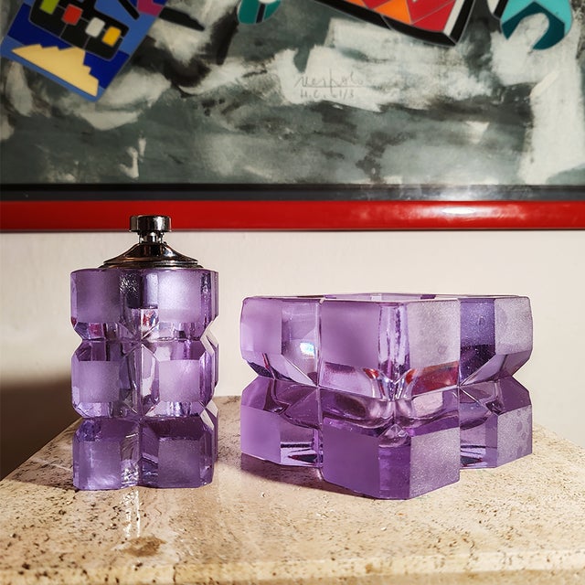 Purple Crystal Smoking Set in Murano Glass attributed to Antonio Imperatore, Italy, Set of 2 For Sale - Image 4 of 10