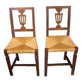 Pair of Early 19th Century Italian Rustic Neoclassical Side Chairs For Sale