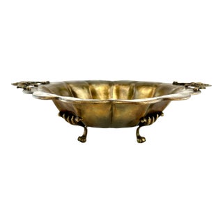 Mid Century Vintage Brass Footed Tabletop Center Bowl For Sale