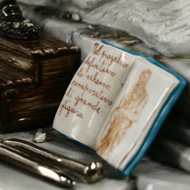 1980s Capodimonte "Michelangelo Sculpts Moses" Porcelain Sculpture on Wood Base Early Limited Edition For Sale - Image 13 of 15