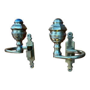Large Antique 19th Century American Federal Brass Jamb Hooks to Hold Fire Tools on the Hearth or Fireplace Mantel - a Pair