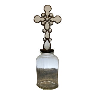 Handmade Crystal Cross Assemblage Sculpture on Clear Glass Bottle For Sale