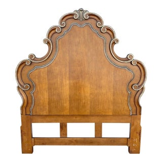 Vintage Carved Wood French Provincial Gold Detailed Queen Headboard For Sale