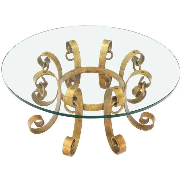 Round Decorative Gilt Wrought Iron Base Glass Top Sunburst Coffee Table For Sale - Image 13 of 13