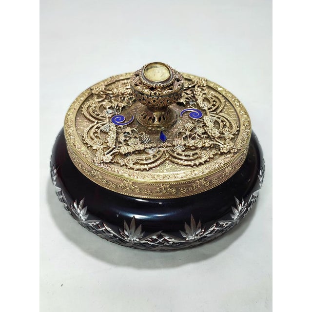 Vintage Gold Art Glass and Metal Jewelry Box, 1920s For Sale - Image 10 of 15