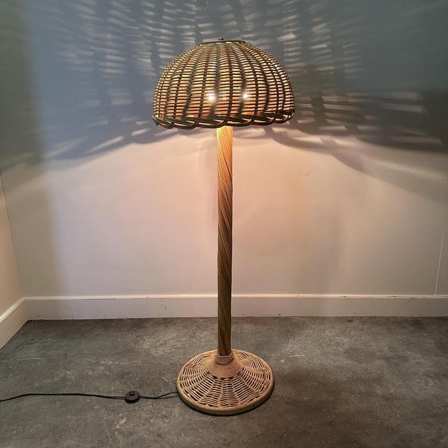 Large French Rattan Floor Lamp with Mushroom Shade For Sale - Image 13 of 15