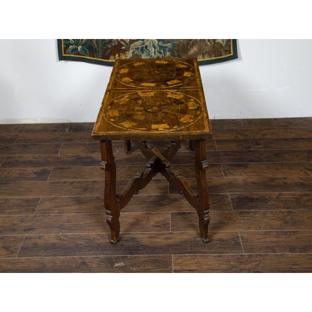 Brown Italian 18th Century Baroque Style Carved Walnut Table with Marquetry Décor For Sale - Image 8 of 12