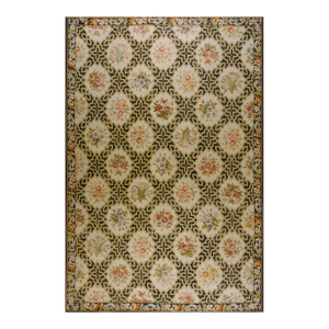 1920s Black Floral Antique French Aubusson Rug 9' 8'' X 15' 3'' Handknotted Wool Carpet