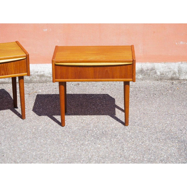 Vintage Teak Veneer Bedside Tables, Denmark, 1960, Set of 2 For Sale - Image 3 of 13