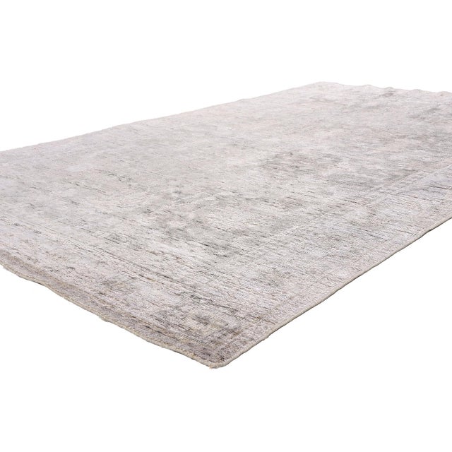 79642 Vintage Indian Oushak Rug, 05'09 x 09'00. The Silver Reverie: A Vintage Indian Oushak Masterpiece of Ethereal...