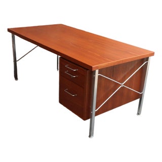 Danish Modern "Kontour" Steel and Teak Executive Desk by Hans Wegner For Sale