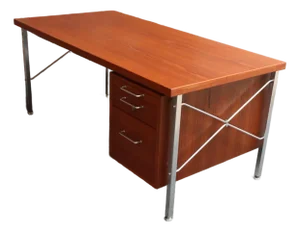 Danish Modern "Kontour" Steel and Teak Executive Desk by Hans Wegner