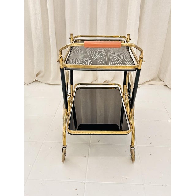 Art Deco Brass and Black Glass Serving Bar Trolley, 1950s For Sale - Image 6 of 18