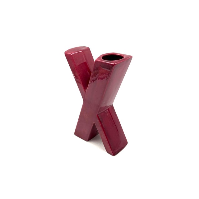 1970s Space Age Red X Letter Shaped Ceramic Solifleur Vase, Marcel Radureau France, Circa 1970 For Sale - Image 5 of 13