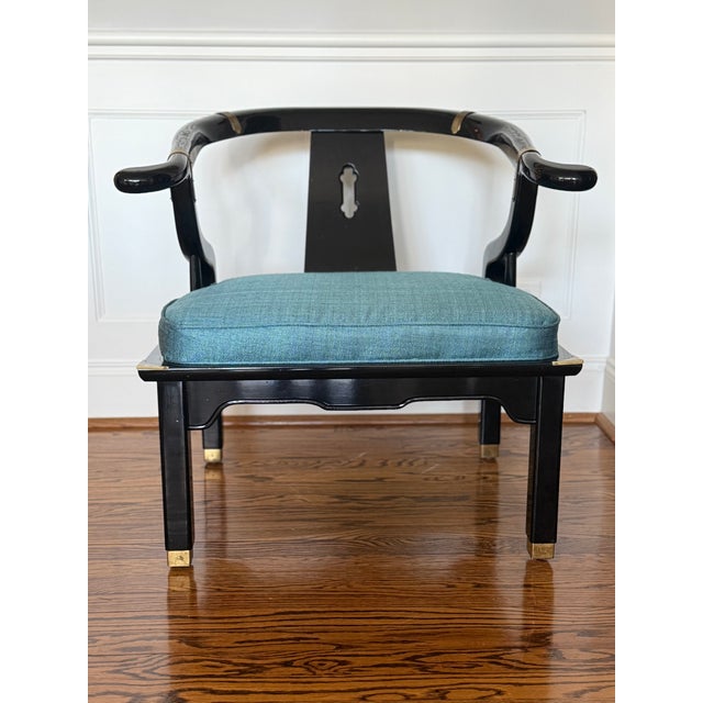 Large Chinese ming style horseshoe lounge chair made by Century. Originally designed by James Mont these chairs epitomize...