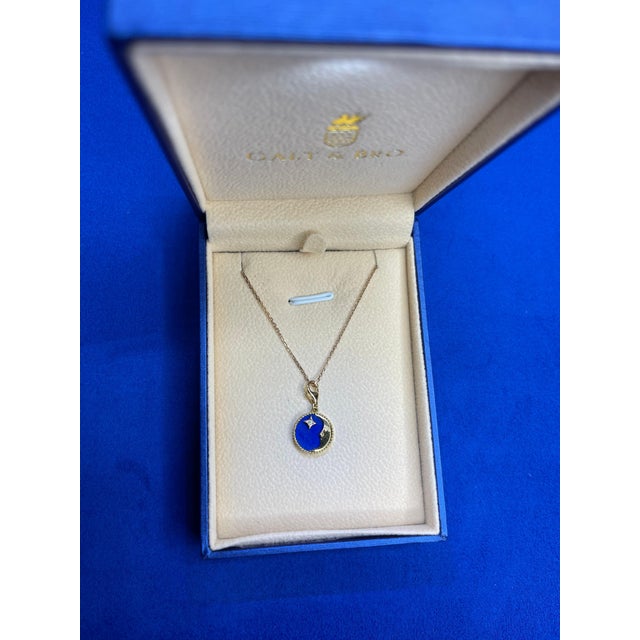 Metal Diamond Lunar Moon Celestial Star Sky Gold Blue Lapis Lazuli Medallion Pendant For Sale - Image 7 of 18