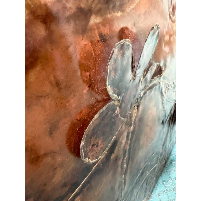 Vincent Payez Signed 1967 Torch Copper Wall Art, Brutalist Floral Repoussé Panel For Sale - Image 9 of 13