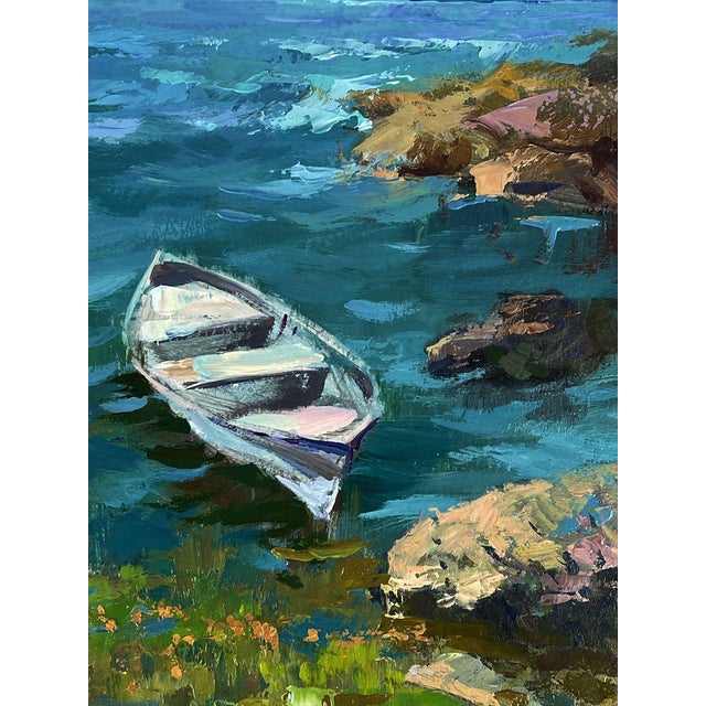 2020s Oil Painting a Lonely Boat on the Seashore Yuriy Suprunchuk For Sale - Image 5 of 11