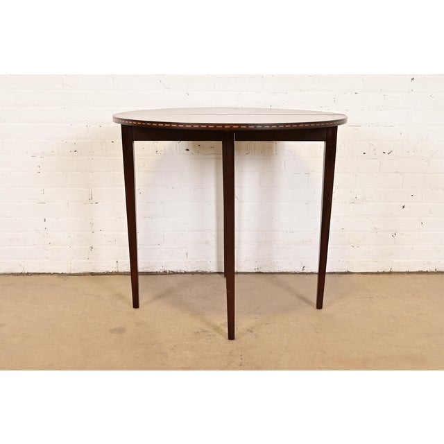 Late 20th Century Baker Furniture Style Federal Inlaid Mahogany Flip Top Demilune Console Game Table For Sale - Image 12 of 14