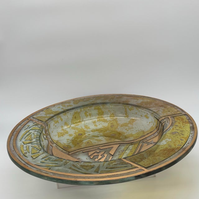 Monumental Salvatore Polizzi Art Glass Centerpiece ‘Southwest Platter’ circa 1980s 23 k Gold & Patina 24 " diameter...