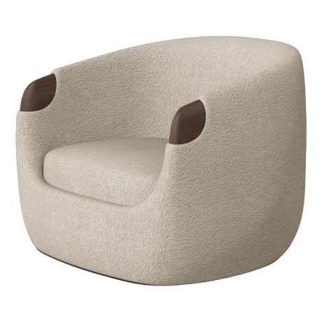Modern Bubble Armchair in Cream Boucle and Walnut by Javier Gomez For Sale