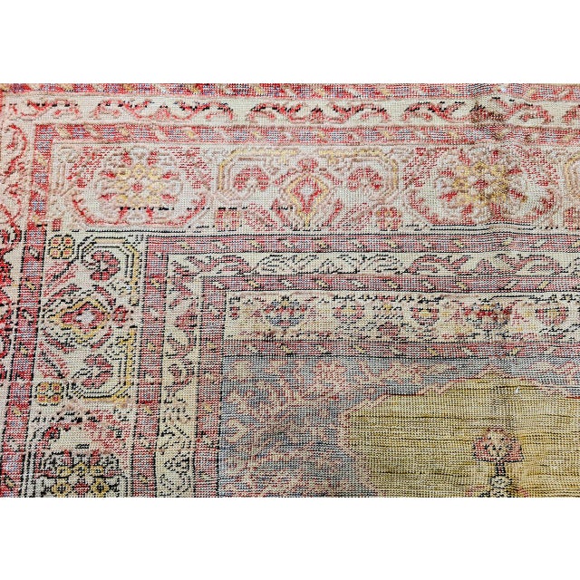 Late 19th Century Turkish Prayer Rug, Handwoven Wool, Pale Yellow, 4' x 4' For Sale - Image 13 of 16
