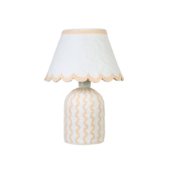 Blum Scalloped Squiggle Cotton Mache Table Lamp, Peach For Sale In Los Angeles - Image 6 of 6