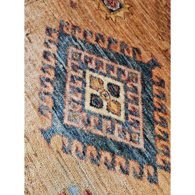 Textile Kazak Handwoven Wool Rug with Multicolor Geometric Patterns on Beige Background For Sale - Image 7 of 15