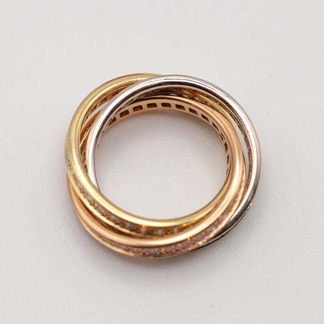 Modern 1990s Cartier 18k Diamond Trinity Rolling Ring, Size 7.25 For Sale - Image 3 of 10