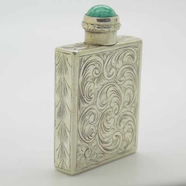 1970s Vintage Italian Silver 800 Chiseled Perfume Bottle with Turquoise Stone Cap, 1970s For Sale - Image 5 of 14