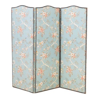 Floral Print Upholstered Three-Panel Floor Screen For Sale
