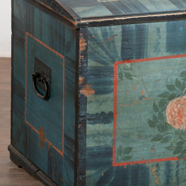Original Hand Painted Blue Swedish Dome Top Pine Trunk Dated 1852 For Sale - Image 10 of 18