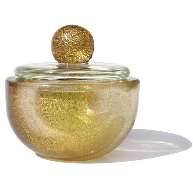Murano Vintage Murano Seguso Pulveri Vanity Jewelry Box Dark Amethyst Gold Flecks Italian Art Glass Jar For Sale - Image 4 of 9
