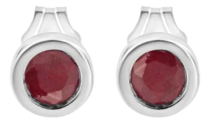 .925 Sterling Silver Bezel Set 3.5mm Created Red Garnet Gemstone Solitaire Stud Earrings
