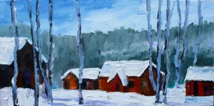 Sorenson's in Winter, Modern Landscape Oil Painting