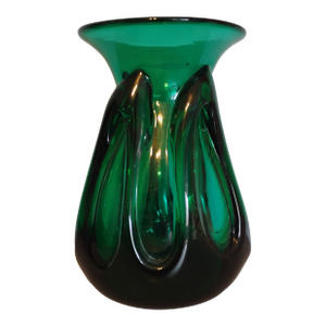 1980s Chet Cole Usa Hand Blown Abstract Forest Green Vase