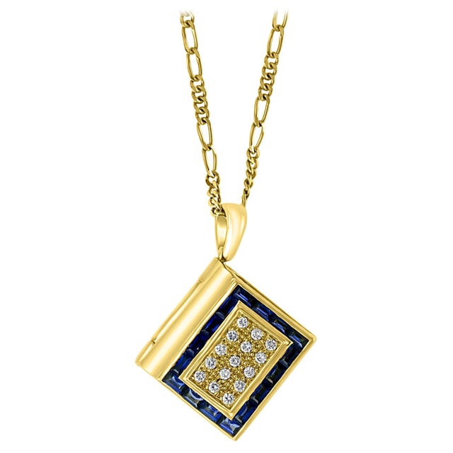 Sapphire & Diamond Photo Frame Book Pendant 8 Mother of Pearl Leaves 18K Gold For Sale - Image 15 of 18