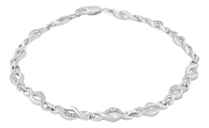 .925 Sterling Silver Prong Set Diamond Accent Curved Spiral Link Bracelet (I-J Color, I3 Clarity) - 7.25"