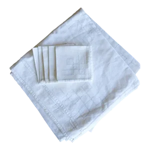 Vintage White and Pale Blue Openwork Luncheon Tablecloth and Napkins