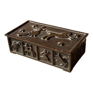 Art Deco Bronze Jewelry Box with Zodiac Sign Relief from Einar Dragsted, Denmark, 1920s For Sale