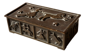 Art Deco Bronze Jewelry Box with Zodiac Sign Relief from Einar Dragsted, Denmark, 1920s