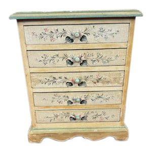 1990s Beautiful 5 Drawer Hand Painted Chest