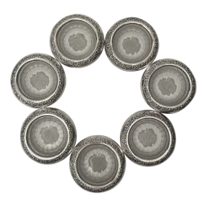 Vintage Prelude Sterling Silver and Crystal Coasters With Fruit Crystal Embossing and Silver Floral Patterns- Set of 7